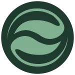 Decorative abstract circular swirl in green tones on a black background.