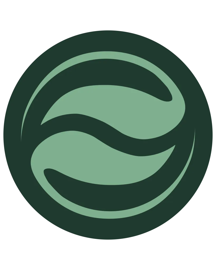 Decorative abstract circular swirl in green tones on a black background.