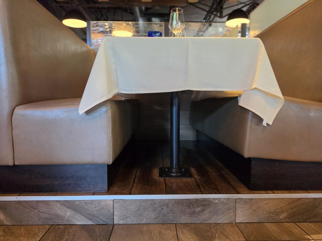 Dining-area interior in a working commercial restaurant.