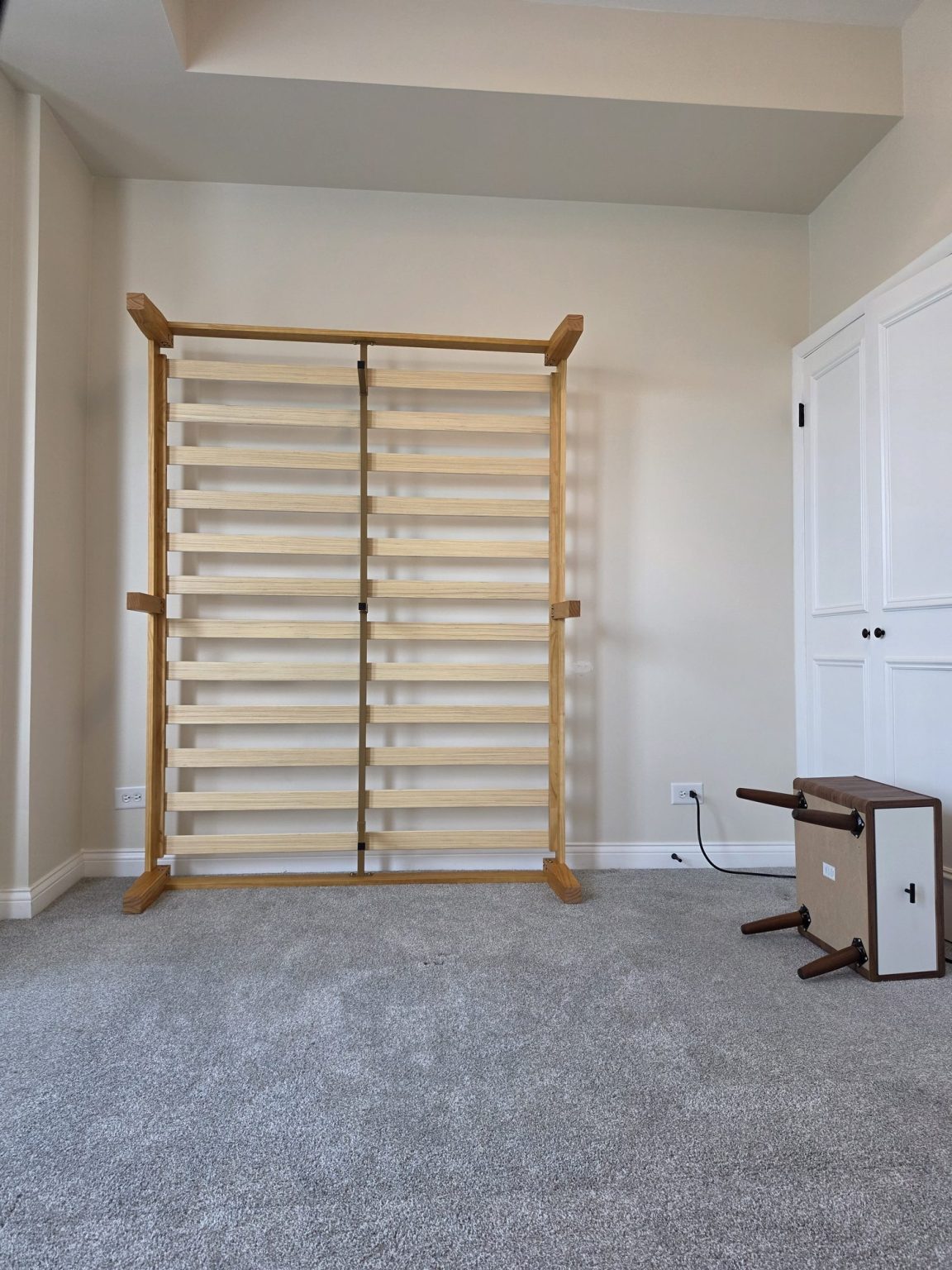 Bed frame prepared for bed bug treatment in Lakeview home